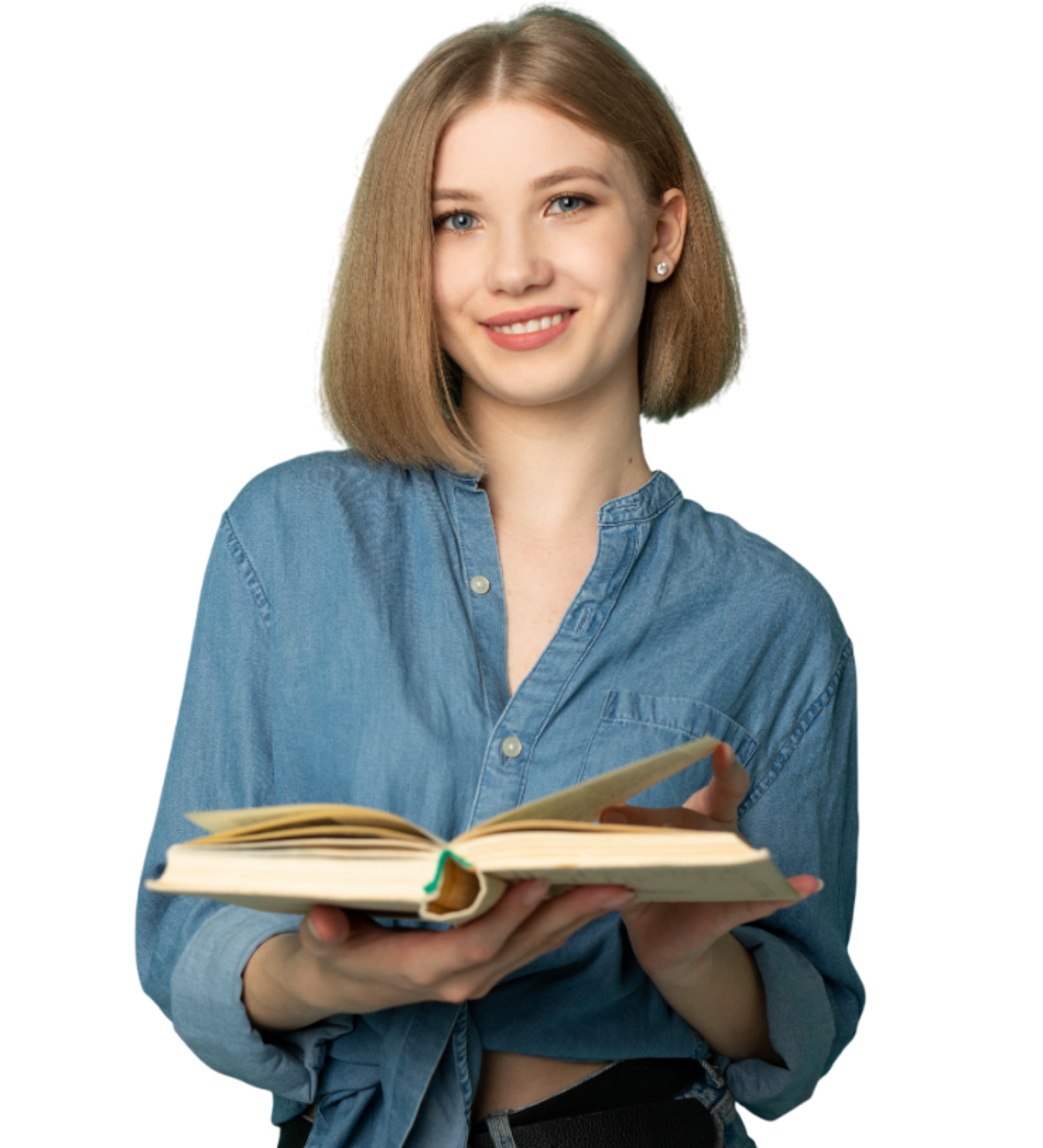 Smiling woman holding book